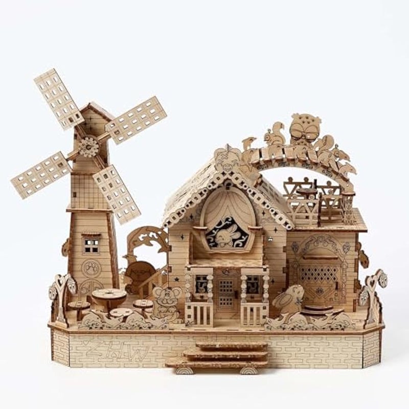 3D Wooden Puzzle for Adults, Animals Forest Party DIY Wooden Music Box with LED Light, Self-Assembly Mechanical House Building Kit Handicraft, Birthday Gift for Women Men, Home Decor, 174 pcs - Image 3